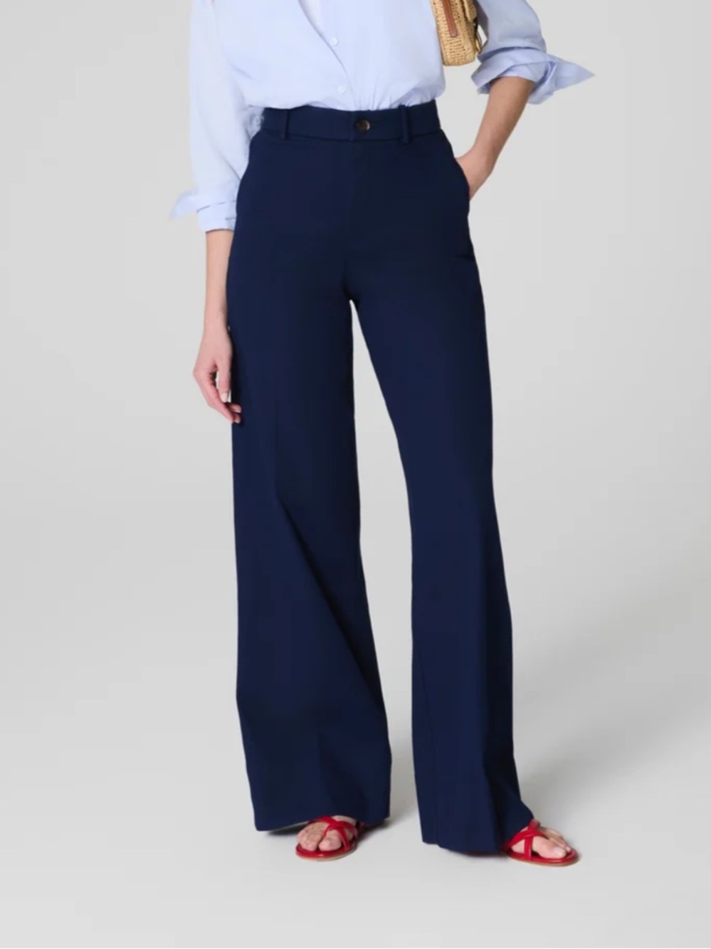 High-Waist Wide-Leg Pants in Navy - Large Petite